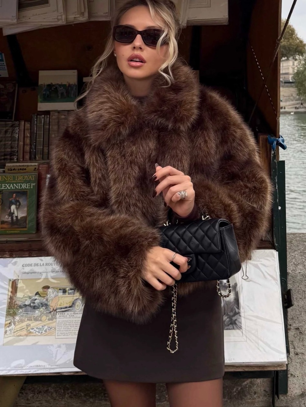 Women's Dark Brown Faux Fur Teddy Jacket
